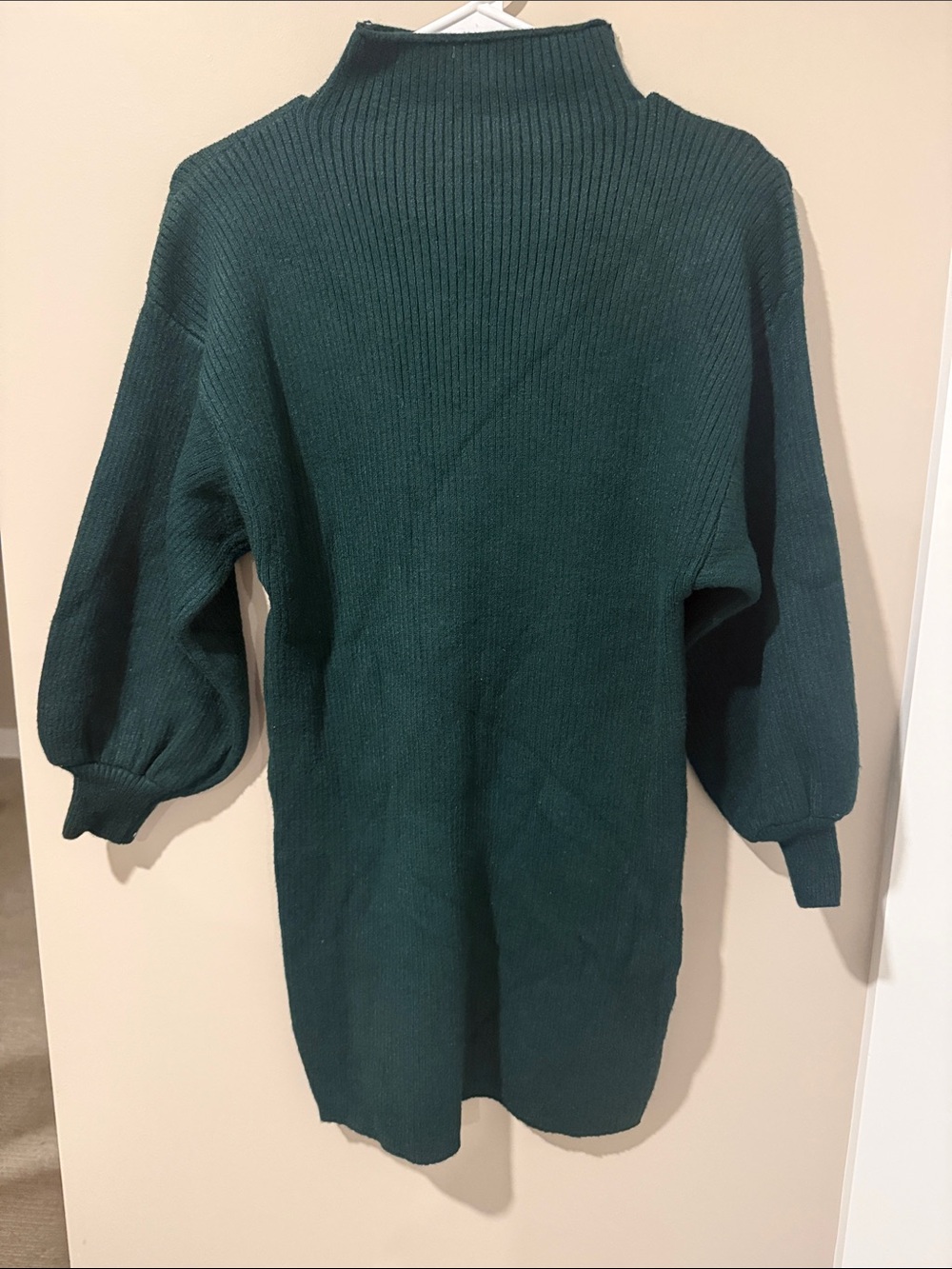 S/M Long Sleeve Ribbed Knit Dress in Forest Green